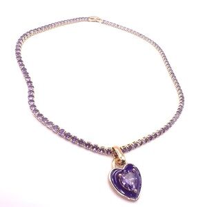✨ 15" Purple Enamel Heart Tennis Necklace - Gold Tone ✨